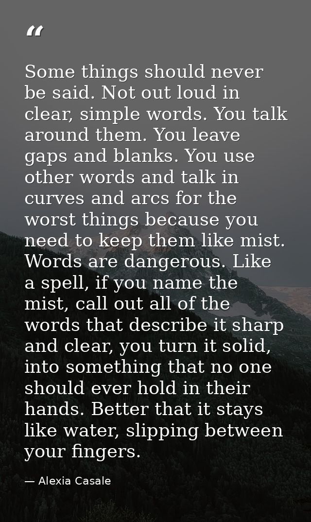 Some things should never be said. Not out loud in clear, simple words. You talk around them. You leave gaps and blanks.  — Alexia Casale