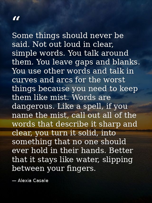 Some things should never be said. Not out loud in clear, simple words. You talk around them. You leave gaps and blanks.  — Alexia Casale