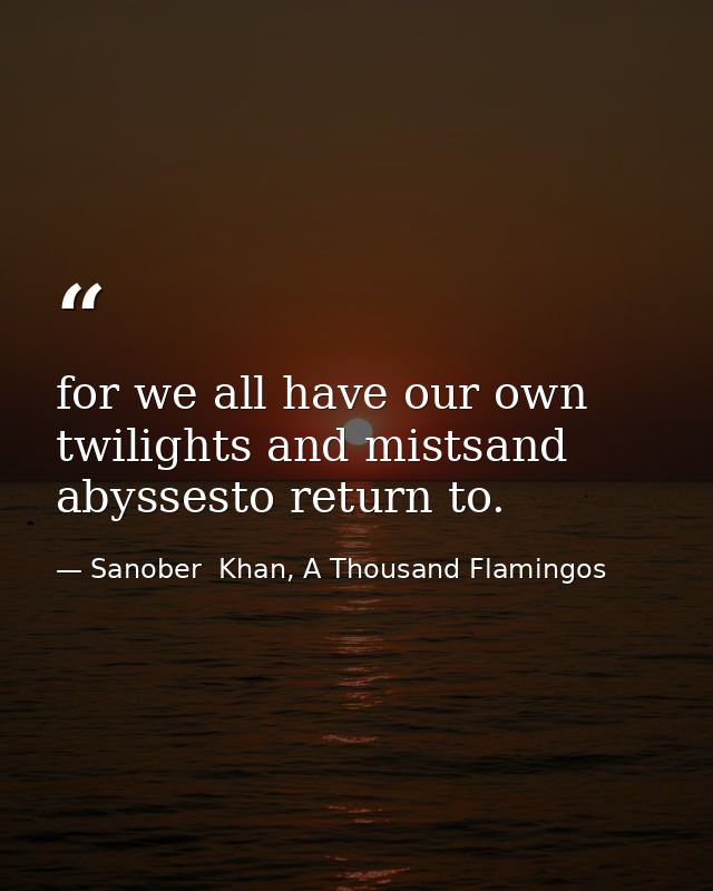 for we all have our own twilights and mistsand abyssesto return to. — Sanober  Khan, A Thousand Flamingos