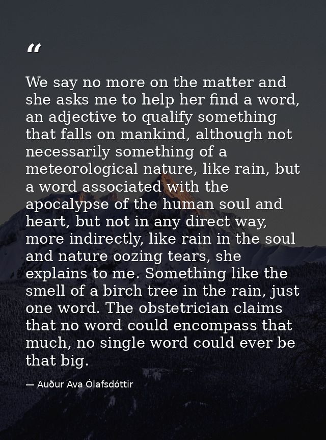 We say no more on the matter and she asks me to help her find a word, an adjective to qualify something that falls on ma — Auður Ava Ólafsdóttir