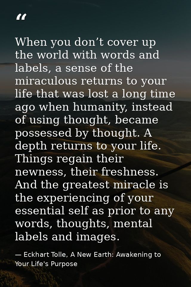 When you don’t cover up the world with words and labels, a sense of the miraculous returns to your life that was lost a  — Eckhart Tolle, A New Earth: Awakening to Your Life's Purpose