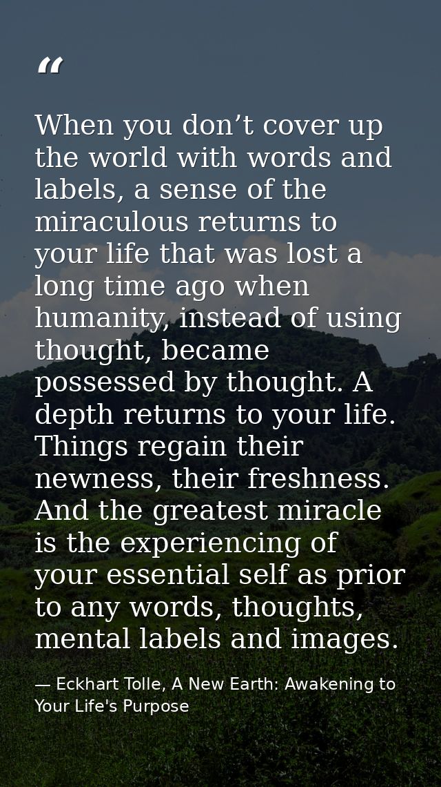 When you don’t cover up the world with words and labels, a sense of the miraculous returns to your life that was lost a  — Eckhart Tolle, A New Earth: Awakening to Your Life's Purpose