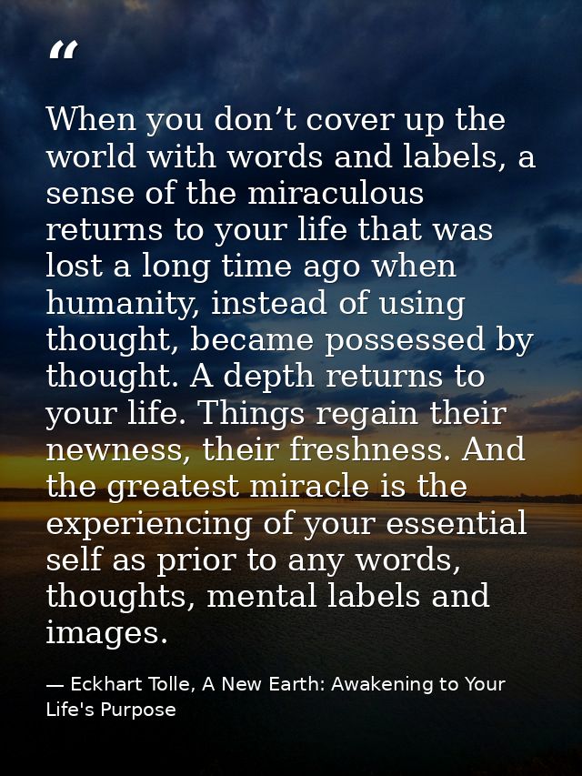 When you don’t cover up the world with words and labels, a sense of the miraculous returns to your life that was lost a  — Eckhart Tolle, A New Earth: Awakening to Your Life's Purpose