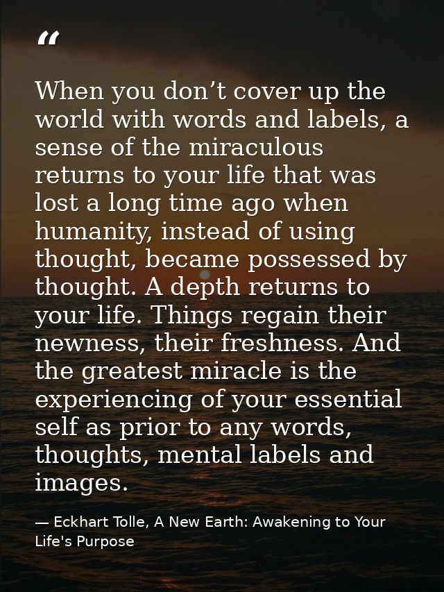 When you don’t cover up the world with words and labels, a sense of the miraculous returns to your life that was lost a  — Eckhart Tolle, A New Earth: Awakening to Your Life's Purpose