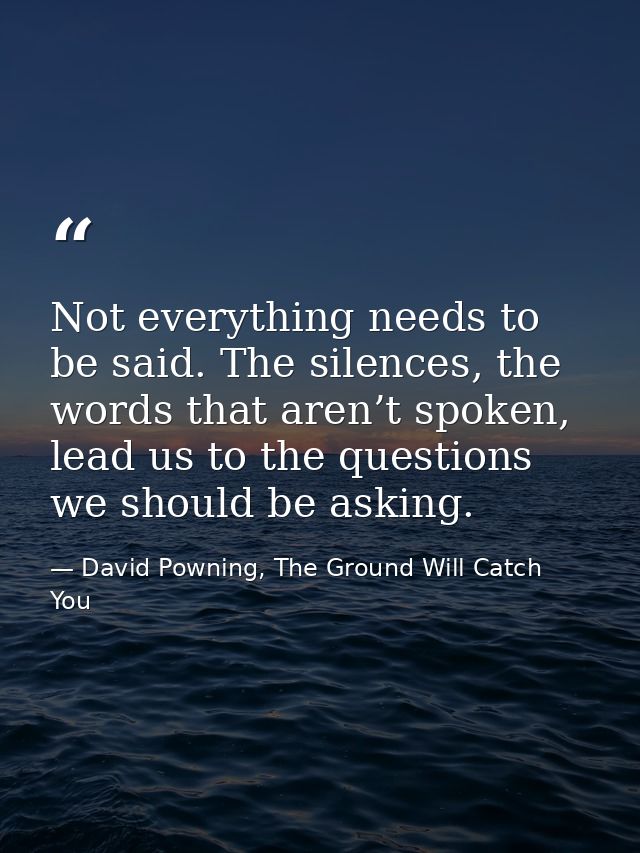 Not everything needs to be said. The silences, the words that aren’t spoken, lead us to the questions we should be askin — David Powning, The Ground Will Catch You