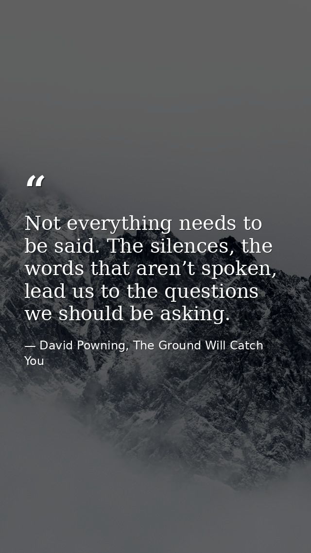 Not everything needs to be said. The silences, the words that aren’t spoken, lead us to the questions we should be askin — David Powning, The Ground Will Catch You