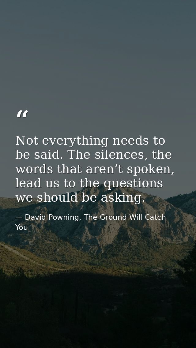 Not everything needs to be said. The silences, the words that aren’t spoken, lead us to the questions we should be askin — David Powning, The Ground Will Catch You
