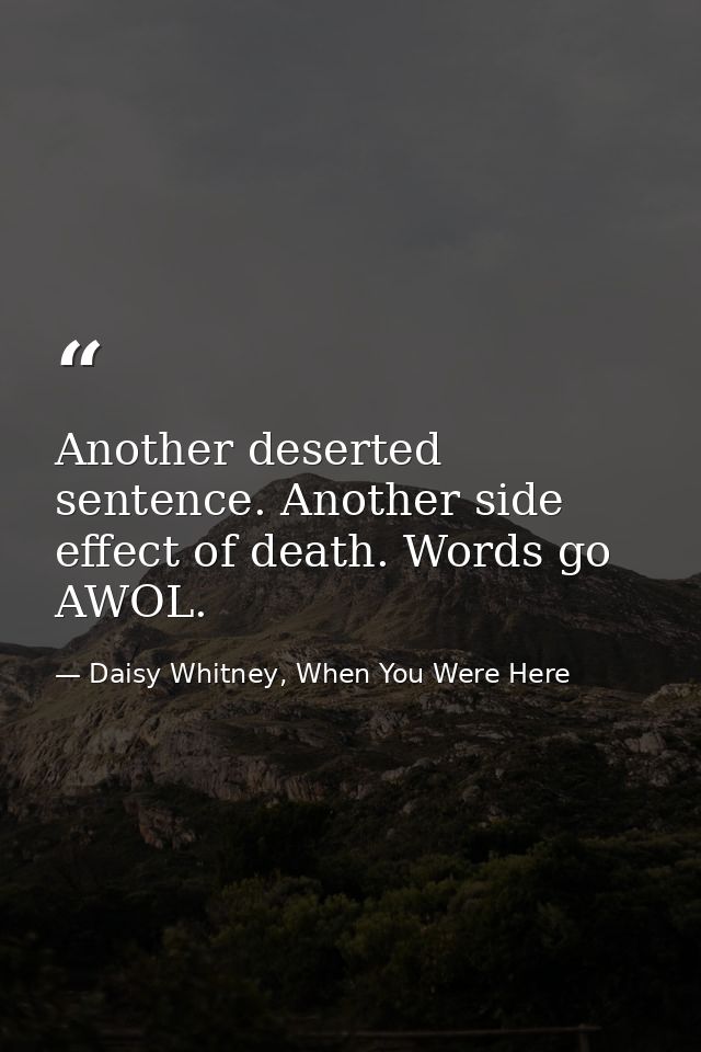 Another deserted sentence. Another side effect of death. Words go AWOL. — Daisy Whitney, When You Were Here