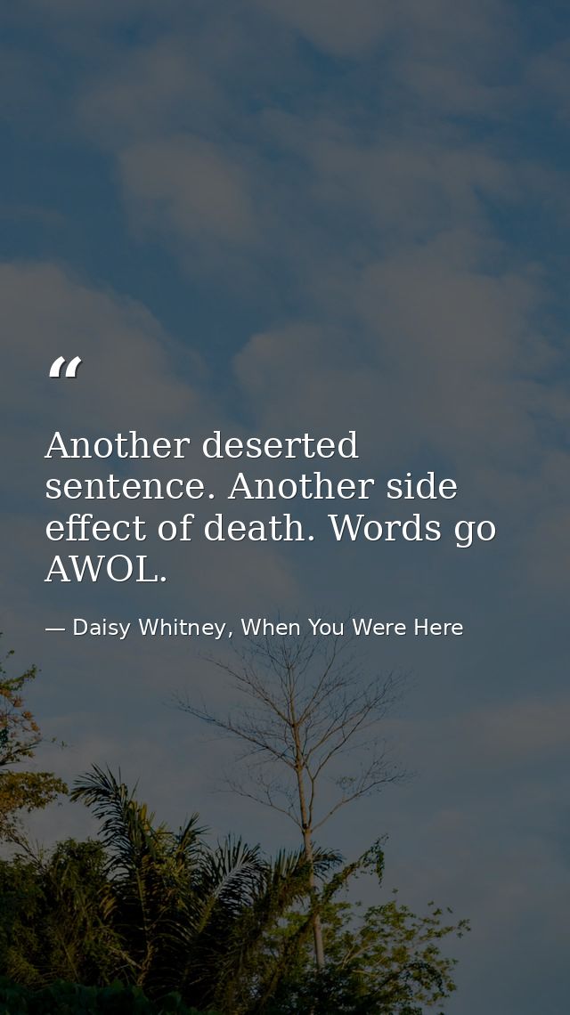 Another deserted sentence. Another side effect of death. Words go AWOL. — Daisy Whitney, When You Were Here
