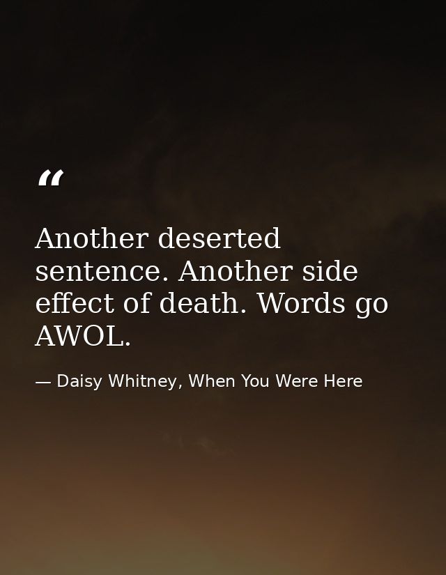 Another deserted sentence. Another side effect of death. Words go AWOL. — Daisy Whitney, When You Were Here