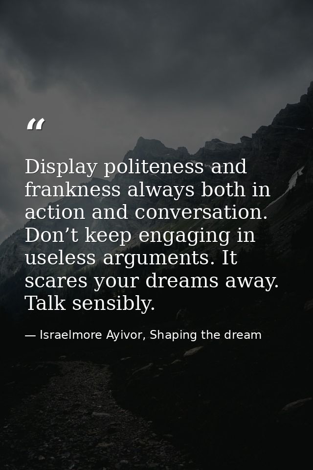 Display politeness and frankness always both in action and conversation. Don’t keep engaging in useless arguments. It sc — Israelmore Ayivor, Shaping the dream
