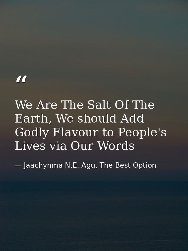 We Are The Salt Of The Earth, We should Add Godly Flavour to People's Lives via Our Words — Jaachynma N.E. Agu, The Best Option