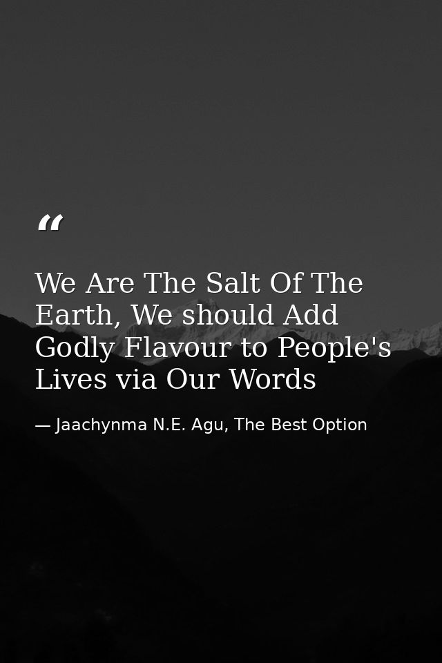 We Are The Salt Of The Earth, We should Add Godly Flavour to People's Lives via Our Words — Jaachynma N.E. Agu, The Best Option