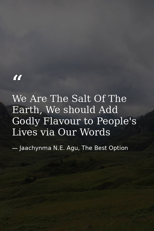 We Are The Salt Of The Earth, We should Add Godly Flavour to People's Lives via Our Words — Jaachynma N.E. Agu, The Best Option