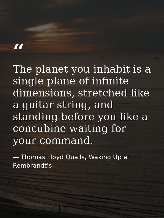 The planet you inhabit is a single plane of infinite dimensions, stretched like a guitar string, and standing before you — Thomas Lloyd Qualls, Waking Up at Rembrandt's