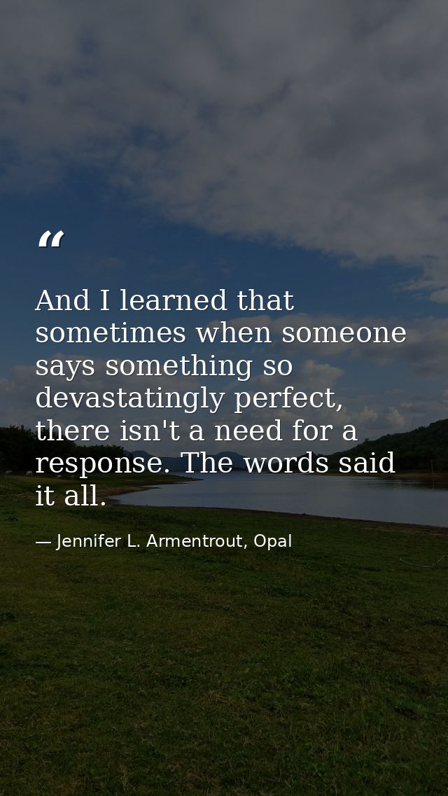 And I learned that sometimes when someone says something so devastatingly perfect, there isn't a need for a response. Th — Jennifer L. Armentrout, Opal