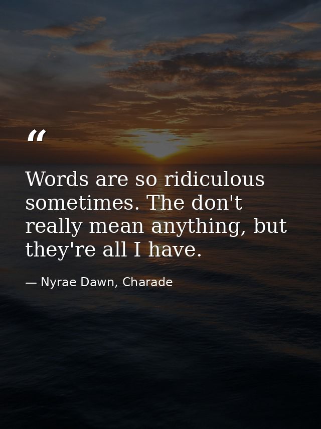 Words are so ridiculous sometimes. The don't really mean anything, but they're all I have. — Nyrae Dawn, Charade
