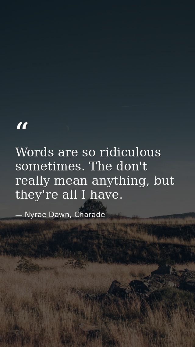 Words are so ridiculous sometimes. The don't really mean anything, but they're all I have. — Nyrae Dawn, Charade