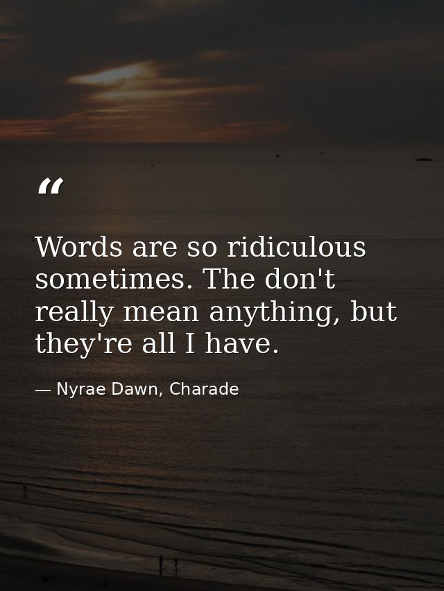 Words are so ridiculous sometimes. The don't really mean anything, but they're all I have. — Nyrae Dawn, Charade