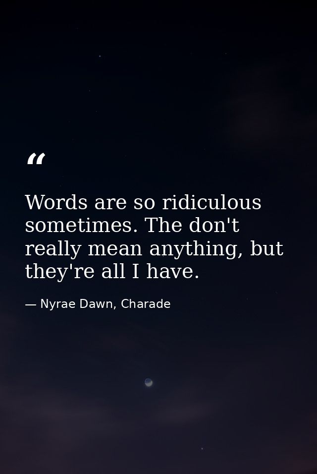 Words are so ridiculous sometimes. The don't really mean anything, but they're all I have. — Nyrae Dawn, Charade
