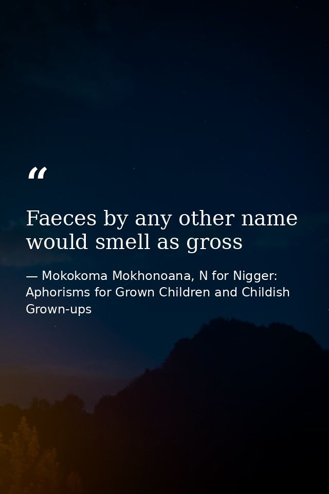 Faeces by any other name would smell as gross — Mokokoma Mokhonoana, N for Nigger: Aphorisms for Grown Children and Childish Grown-ups