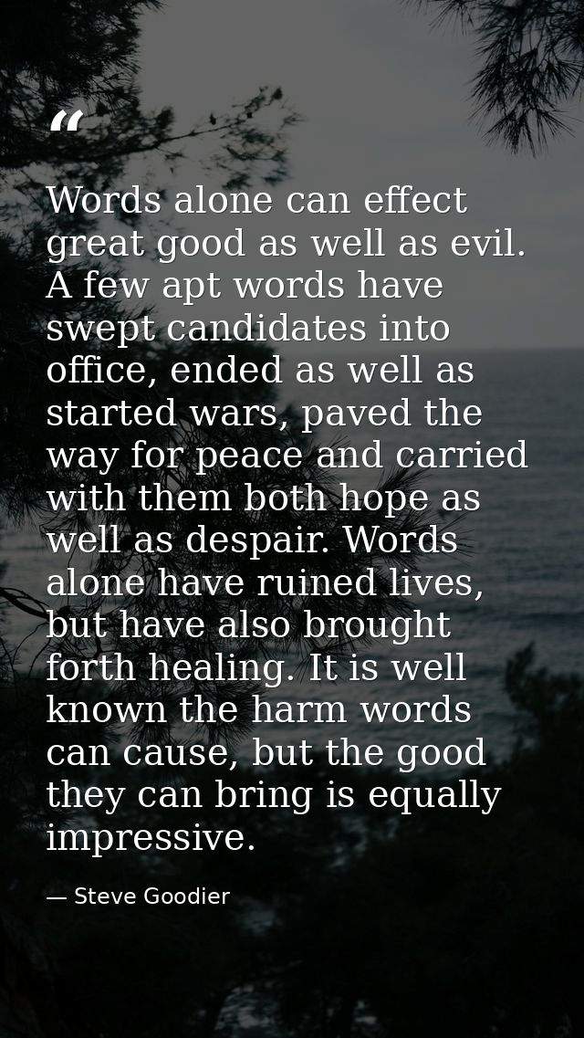 Words alone can effect great good as well as evil. A few apt words have swept candidates into office, ended as well as s — Steve Goodier