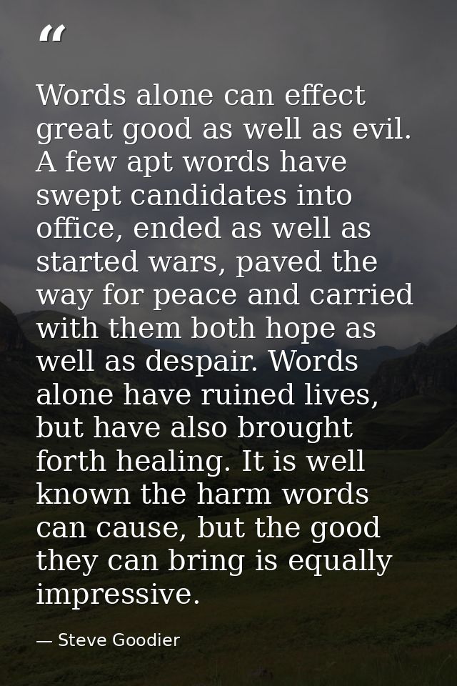 Words alone can effect great good as well as evil. A few apt words have swept candidates into office, ended as well as s — Steve Goodier