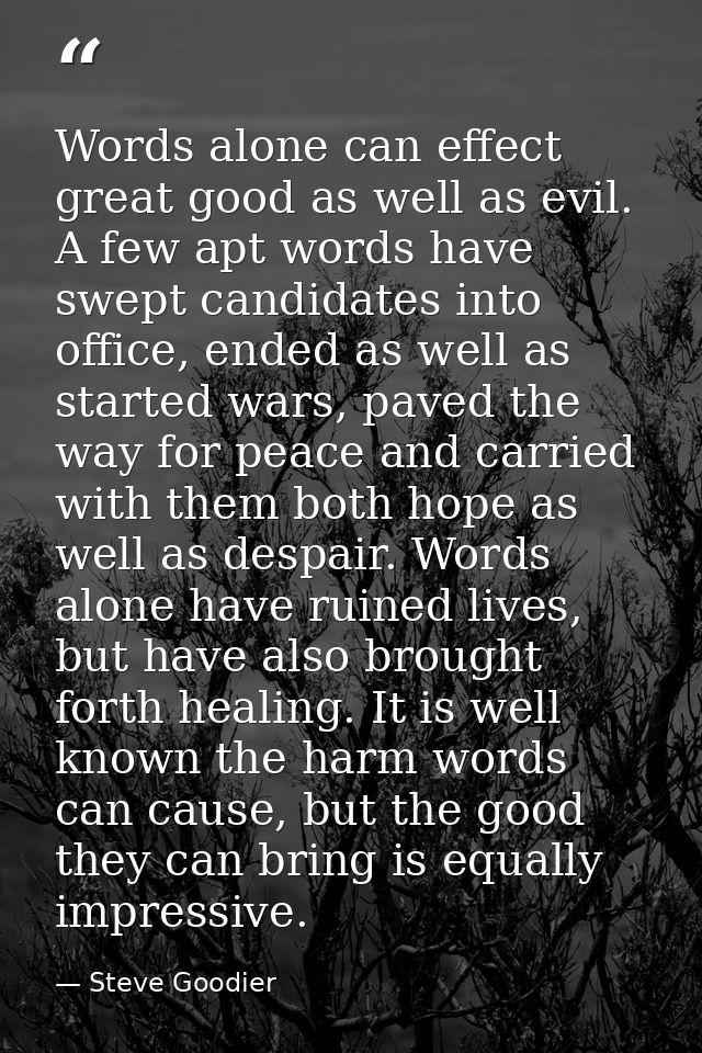 Words alone can effect great good as well as evil. A few apt words have swept candidates into office, ended as well as s — Steve Goodier