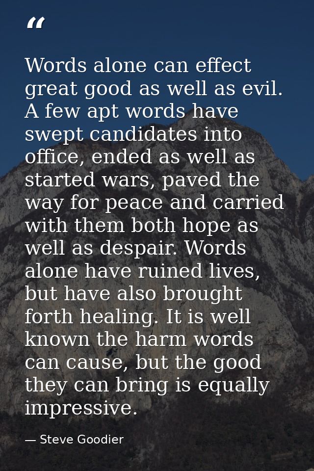 Words alone can effect great good as well as evil. A few apt words have swept candidates into office, ended as well as s — Steve Goodier