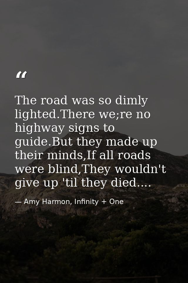 The road was so dimly lighted.There we;re no highway signs to guide.But they made up their minds,If all roads were blind — Amy Harmon, Infinity + One