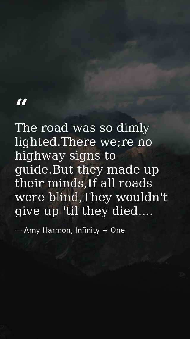 The road was so dimly lighted.There we;re no highway signs to guide.But they made up their minds,If all roads were blind — Amy Harmon, Infinity + One