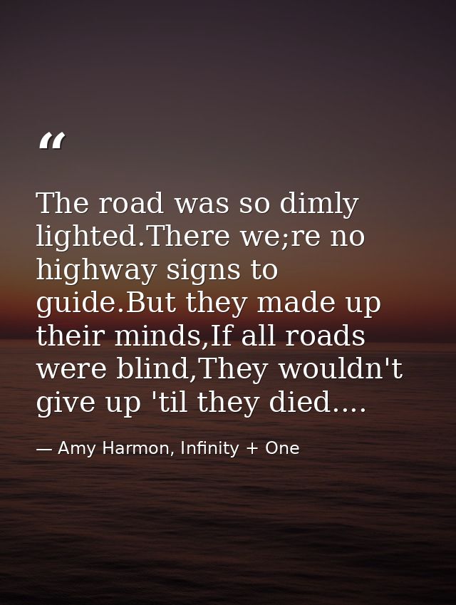 The road was so dimly lighted.There we;re no highway signs to guide.But they made up their minds,If all roads were blind — Amy Harmon, Infinity + One