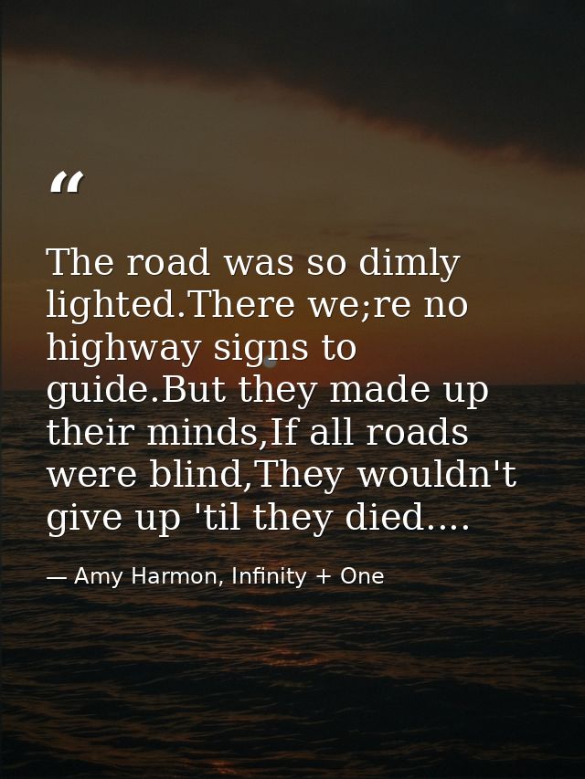 The road was so dimly lighted.There we;re no highway signs to guide.But they made up their minds,If all roads were blind — Amy Harmon, Infinity + One