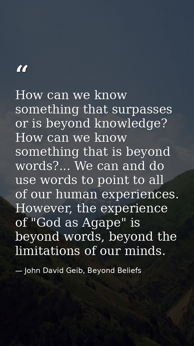 How can we know something that surpasses or is beyond knowledge? How can we know something that is beyond words?... We c — John David Geib, Beyond Beliefs