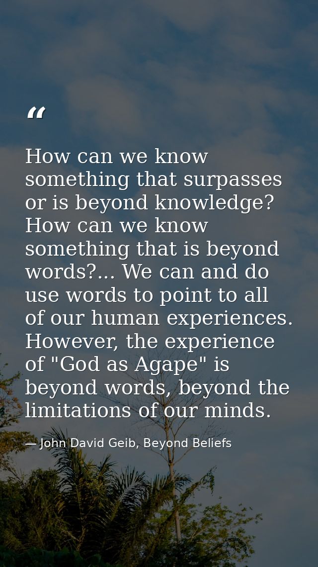 How can we know something that surpasses or is beyond knowledge? How can we know something that is beyond words?... We c — John David Geib, Beyond Beliefs