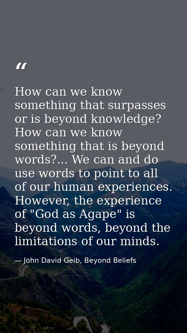 How can we know something that surpasses or is beyond knowledge? How can we know something that is beyond words?... We c — John David Geib, Beyond Beliefs