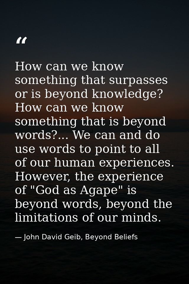 How can we know something that surpasses or is beyond knowledge? How can we know something that is beyond words?... We c — John David Geib, Beyond Beliefs