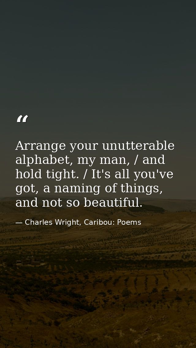 Arrange your unutterable alphabet, my man, / and hold tight. / It's all you've got, a naming of things, and not so beaut — Charles Wright, Caribou: Poems