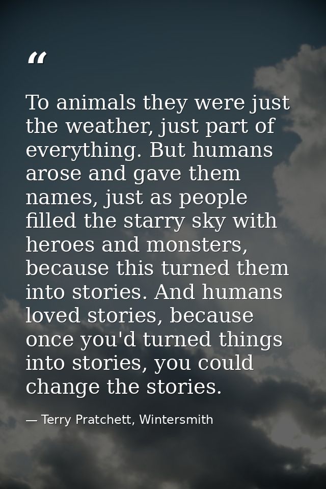 To animals they were just the weather, just part of everything. But humans arose and gave them names, just as people fil — Terry Pratchett, Wintersmith