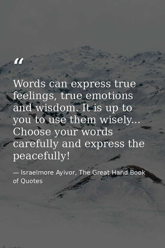 Words can express true feelings, true emotions and wisdom. It is up to you to use them wisely... Choose your words caref — Israelmore Ayivor, The Great Hand Book of Quotes
