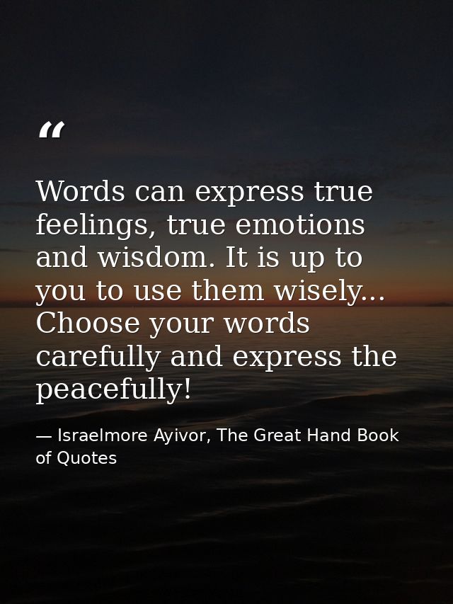 Words can express true feelings, true emotions and wisdom. It is up to you to use them wisely... Choose your words caref — Israelmore Ayivor, The Great Hand Book of Quotes
