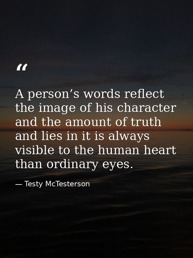 A person’s words reflect the image of his character and the amount of truth and lies in it is always visible to the huma — Testy McTesterson