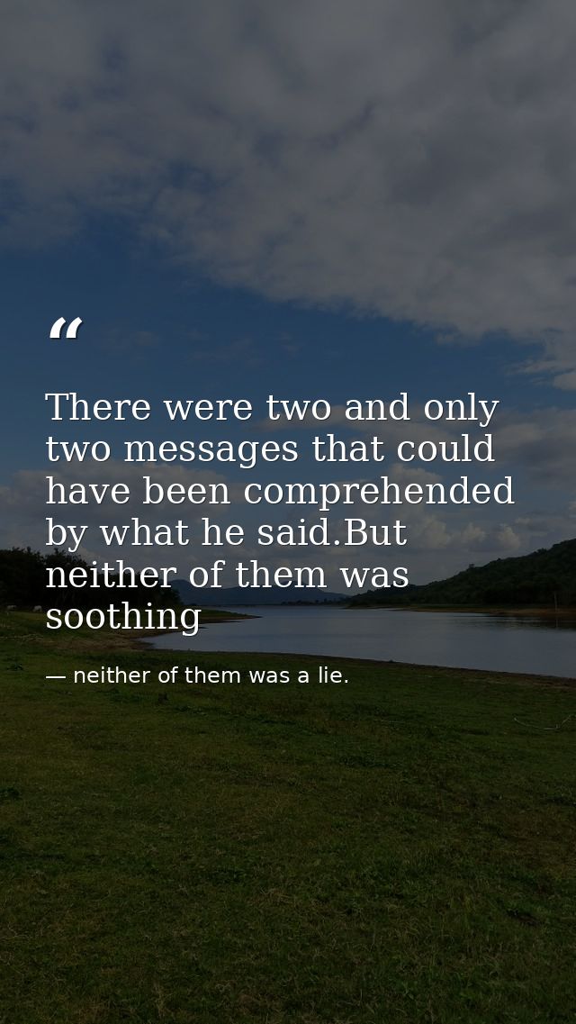 There were two and only two messages that could have been comprehended by what he said.But neither of them was soothing — neither of them was a lie.