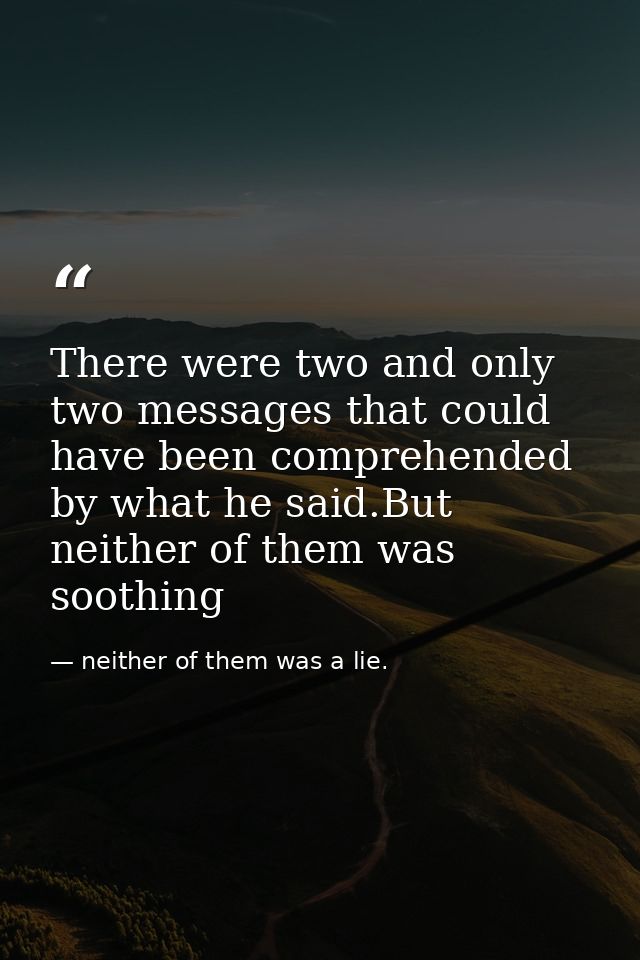 There were two and only two messages that could have been comprehended by what he said.But neither of them was soothing — neither of them was a lie.