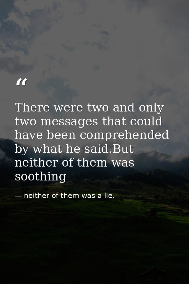 There were two and only two messages that could have been comprehended by what he said.But neither of them was soothing — neither of them was a lie.