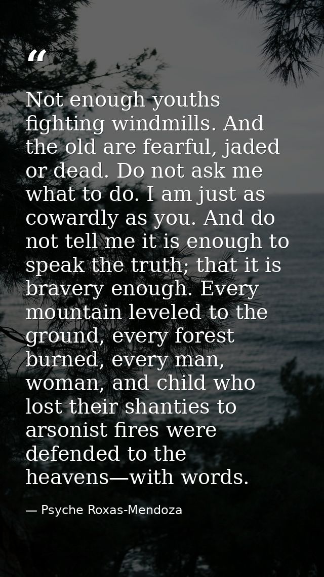Not enough youths fighting windmills. And the old are fearful, jaded or dead. Do not ask me what to do. I am just as cow — Psyche Roxas-Mendoza