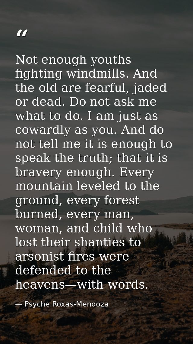 Not enough youths fighting windmills. And the old are fearful, jaded or dead. Do not ask me what to do. I am just as cow — Psyche Roxas-Mendoza