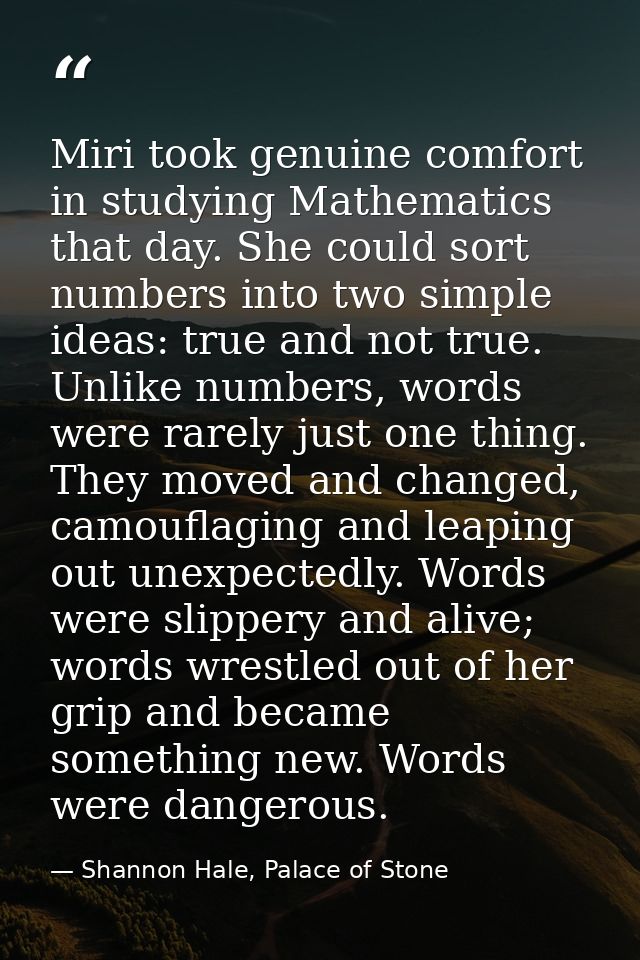 Miri took genuine comfort in studying Mathematics that day. She could sort numbers into two simple ideas: true and not t — Shannon Hale, Palace of Stone