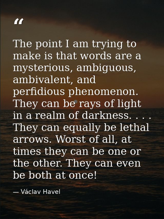 The point I am trying to make is that words are a mysterious, ambiguous, ambivalent, and perfidious phenomenon. They can — Václav Havel
