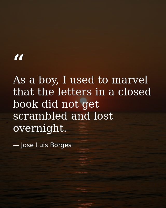 As a boy, I used to marvel that the letters in a closed book did not get scrambled and lost overnight. — Jose Luis Borges